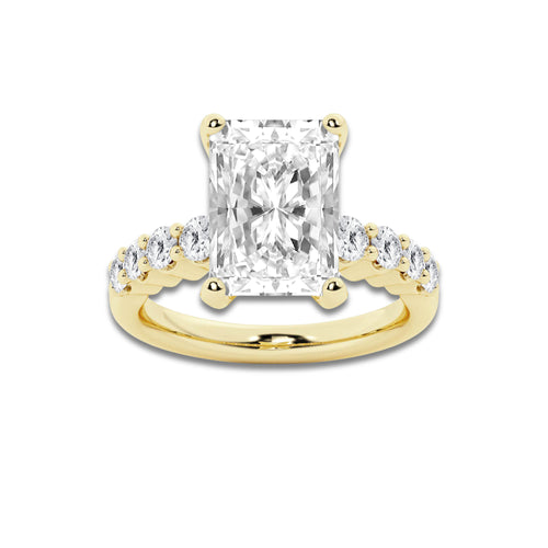 6.66 Ct Radiant Lab-Grown Diamond Half Eternity Engagement Ring in 14K Yellow Gold for Female, Colorless (D), VVS1 Clarity | IGI Certified, 6.00 Ct Center Diamond