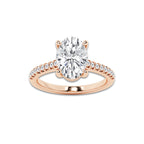2.75 ctw Oval Lab-Grown Diamond Hidden Halo Side Stone Engagement Ring in 18K Rose Gold for Women | Colorless D, VVS1 Clarity, IGI Certified 2.50 ct Center Diamond