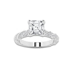 3.44 ctw Asscher Lab-Grown Diamond Twisted Band Engagement Ring in 14K White Gold for Women | Colorless E, VS1 Clarity, IGI Certified 3.00 ct Center Diamond
