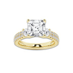 4.46 ctw Asscher Lab-Grown Diamond Three Stone Double Row Engagement Ring in 14K Yellow Gold for Women | D Color, VVS1 Clarity, IGI Certified 3.50 ct Center Diamond