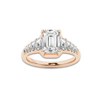 Zinnia 2 7/8 ctw Emerald Lab Grown Diamond with Trapezoid Side Stone Engagement Ring 14K Rose Gold, D, VVS | Certified, 2 ct Center