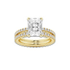 3.89 ctw Radiant Lab-Grown Diamond Double Row Diamond Engagement Ring in 14K Yellow Gold for Women | Colorless E, VS1 Clarity, IGI Certified 3.00 ct Center Diamond