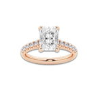 2.90 ctw Radiant Lab-Grown Diamond Pave Engagement Ring in 14K Rose Gold for Women | E Color, VS1 Clarity, IGI Certified 2.50 ct Center Diamond
