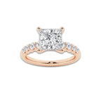 4.16 ctw Princess Lab-Grown Diamond Side Stone Engagement Ring in 14K Rose Gold for Women | Colorless D, VVS1 Clarity, IGI Certified 3.50 Ct Center Diamond