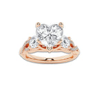 2.62 ctw Heart Lab-Grown Diamond Side Stone Engagement Ring in 14K Rose Gold for Women | Colorless D, VVS1 Clarity, IGI Certified 2.00 ct Center Diamond