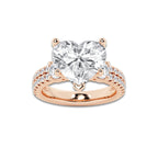 6.96 ctw Heart Lab-Grown Diamond Three Stone Double Row Engagement Ring in 14K Rose Gold for Women | E Color, VS1 Clarity, IGI Certified 6.00 ct Center Diamond