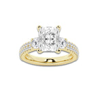 4.00 ctw Radiant Lab-Grown Diamond Three Stone Double Row Engagement Ring in 14K Yellow Gold for Women | D Color, VVS1 Clarity, IGI Certified 3.00 ct Center Diamond