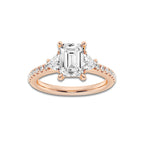Ala 2 3/4 ctw Emerald Lab Grown Diamond Three-Stone Engagement Ring with Trillion Side Stones 14K Rose Gold, D, VVS | IGI Certified, 2 ct Center