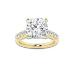 7.66 Ct Cushion Lab-Grown Diamond Half Eternity Engagement Ring in 14K Yellow Gold for Female, Colorless (E), VS1 Clarity | IGI Certified, 7.00 Ct Center Diamond