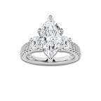 2.25 ctw Marquise Lab-Grown Diamond Three Stone Double Row Engagement Ring in 14K White Gold for Women | D Color, VVS1 Clarity, IGI Certified 1.50 ct Center Diamond
