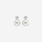 7.5 - 8.0 mm Cultured Freshwater Pearl and 1/10 ctw Lab Grown Diamond Stud Earrings 14K White Gold