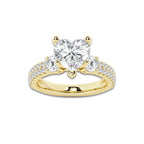 4.00 ctw Heart Lab-Grown Diamond Three Stone Double Row Engagement Ring in 14K Yellow Gold for Women | D Color, VVS1 Clarity, IGI Certified 3.00 ct Center Diamond