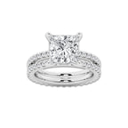 5.22 ctw Princess Lab-Grown Diamond Double Row Diamond Engagement Ring in Platinum for Women | Colorless E, VS1 Clarity, IGI Certified 4.00 ct Center Diamond