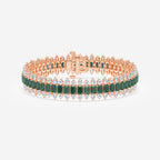 14 1/2 Created Emerald and Round and Pear Lab Grown Diamond Bracelet - 7 Inches 14K Rose Gold