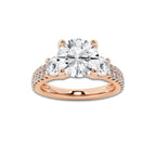 2.25 ctw Round Lab-Grown Diamond Three Stone Double Row Engagement Ring in 14K Rose Gold for Women | D Color, VVS1 Clarity, IGI Certified 1.50 ct Center Diamond