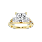 1.23 ctw Princess Lab-Grown Diamond Side Stone Engagement Ring in 14K Yellow Gold for Women | Colorless E, VS1 Clarity, IGI Certified 0.75 ct Center Diamond
