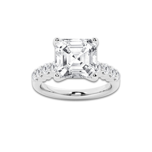 7.66 Ct Asscher Lab-Grown Diamond Half Eternity Engagement Ring in 14K White Gold for Female, Colorless (D), VVS1 Clarity | IGI Certified, 7.00 Ct Center Diamond