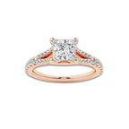 1.33 ctw Princess Lab-Grown Diamond Split Shank Side Stone Engagement Ring in 14K Rose Gold for Women | Colorless E, VS1 Clarity, IGI Certified 1.00 ct Center Diamond