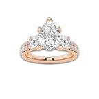 1.75 ctw Pear Lab-Grown Diamond Three Stone Double Row Engagement Ring in 14K Rose Gold for Women | E Color, VS1 Clarity, IGI Certified 1.00 ct Center Diamond