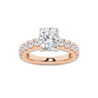 3.50 ctw Elongated Cushion Lab-Grown Diamond Split-Prong Set Side Stone Engagement Ring in 14K Rose Gold for Women | Colorless D, VVS1 Clarity, IGI Certified 2.50 ct Center Diamond