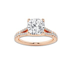 2.33 ctw Cushion Lab-Grown Diamond Split Shank Side Stone Engagement Ring in 14K Rose Gold for Women | Colorless E, VS1 Clarity, IGI Certified 2.00 ct Center Diamond
