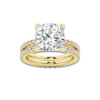 7.22 ctw Cushion Lab-Grown Diamond Double Row Diamond Engagement Ring in 14K Yellow Gold for Women | Colorless E, VS1 Clarity, IGI Certified 6.00 ct Center Diamond
