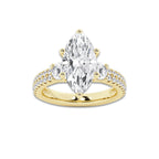 4.46 ctw Marquise Lab-Grown Diamond Three Stone Double Row Engagement Ring in 14K Yellow Gold for Women | D Color, VVS1 Clarity, IGI Certified 3.50 ct Center Diamond