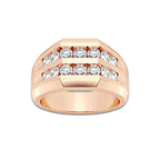 1 1/2 ctw Round Lab Grown Diamond Men's Double Row Channel Set Wedding Band 14K Rose Gold, DE, VS1