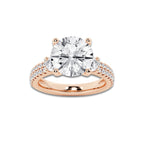 5.96 ctw Round Lab-Grown Diamond Three Stone Double Row Engagement Ring in 14K Rose Gold for Women | E Color, VS1 Clarity, IGI Certified 5.00 ct Center Diamond