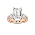 6.96 ctw Emerald Lab-Grown Diamond Three Stone Double Row Engagement Ring in 14K Rose Gold for Women | E Color, VS1 Clarity, IGI Certified 6.00 ct Center Diamond