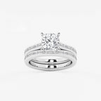 Synergy 2 3/4 ctw Cushion Lab Grown Diamond Baguette and Princess Side Stone Bridal Set 14K White Gold, E, VS1 | IGI Certified, 2 ct Center