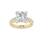 5.43 ctw Princess Lab-Grown Diamond Pave Engagement Ring in 14K Yellow Gold for Women | E Color, VS1 Clarity, IGI Certified 5.00 ct Center Diamond