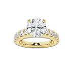 4.00 ctw Round Lab-Grown Diamond Split-Prong Set Side Stone Engagement Ring in 14K Yellow Gold for Women | Colorless D, VVS1 Clarity, IGI Certified 3.00 ct Center Diamond