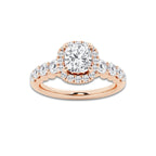 Amelia 1 2/3 ctw Cushion Lab Grown Diamond Graduated Halo Engagement Ring 14K Rose Gold, D, VVS | IGI Certified, 1 ct Center