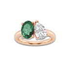 Sloane 9x7mm Oval Cut Created Emerald and 1 1/2 ctw Pear Cut Lab Grown Diamond Two Stone Engagement Ring 14K Rose Gold