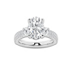 4.00 ctw Oval Lab-Grown Diamond Three Stone Double Row Engagement Ring in Platinum for Women | E Color, VS1 Clarity, IGI Certified 3.00 ct Center Diamond