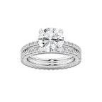 3.89 ctw Round Lab-Grown Diamond Double Row Diamond Engagement Ring in 14K White Gold for Women | Colorless D, VVS1 Clarity, IGI Certified 3.00 ct Center Diamond