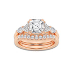 3 ctw Asscher Lab Grown Diamond Trapezoid and Pear Side Stone Bridal Set 14K Rose Gold, E, VS1 | 2 ct Center