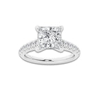 2.41 ctw Princess Lab-Grown Diamond Pave Engagement Ring in Platinum for Women | E Color, VS1 Clarity, IGI Certified 2.00 ct Center Diamond
