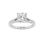 2.83 ctw Cushion Lab-Grown Diamond Split Shank Side Stone Engagement Ring in 14K White Gold for Women | Colorless E, VS1 Clarity, IGI Certified 2.50 ct Center Diamond