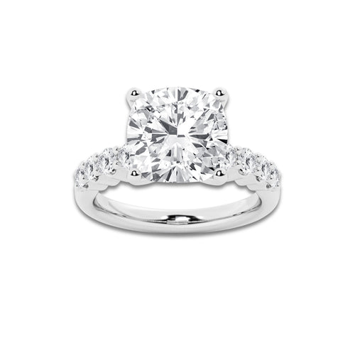 7.66 Ct Cushion Lab-Grown Diamond Half Eternity Engagement Ring in Platinum for Female, Colorless (D), VVS1 Clarity | IGI Certified, 7.00 Ct Center Diamond