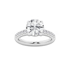 3.40 ctw Round Lab-Grown Diamond Pave Engagement Ring in Platinum for Women | E Color, VS1 Clarity, IGI Certified 3.00 ct Center Diamond