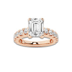 3.00 ctw Emerald Lab-Grown Diamond Split-Prong Set Side Stone Engagement Ring in 14K Rose Gold for Women | Colorless D, VVS1 Clarity, IGI Certified 2.00 ct Center Diamond
