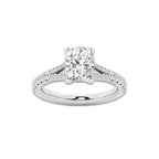 1.83 ctw Elongated Cushion Lab-Grown Diamond Split Shank Side Stone Engagement Ring in 14K White Gold for Women | Colorless E, VS1 Clarity, IGI Certified 1.50 ct Center Diamond