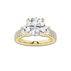 3.00 ctw Round Lab-Grown Diamond Three Stone Double Row Engagement Ring in 14K Yellow Gold for Women | E Color, VS1 Clarity, IGI Certified 2.00 ct Center Diamond