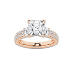 4.00 ctw Asscher Lab-Grown Diamond Three Stone Double Row Engagement Ring in 14K Rose Gold for Women | D Color, VVS1 Clarity, IGI Certified 3.00 ct Center Diamond