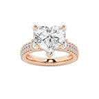 5.96 ctw Heart Lab-Grown Diamond Three Stone Double Row Engagement Ring in 14K Rose Gold for Women | E Color, VS1 Clarity, IGI Certified 5.00 ct Center Diamond