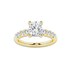 2.02 Ct Elongated Cushion Lab-Grown Diamond Half Eternity Engagement Ring in 14K Yellow Gold for Female, Colorless (E), VS1 Clarity | IGI Certified, 1.50 Ct Center Diamond
