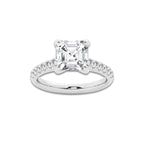3.40 ctw Asscher Lab-Grown Diamond Pave Engagement Ring in 14K White Gold for Women | E Color, VS1 Clarity, IGI Certified 3.00 ct Center Diamond