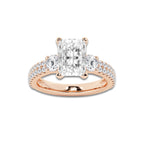 3.50 ctw Radiant Lab-Grown Diamond Three Stone Double Row Engagement Ring in 14K Rose Gold for Women | D Color, VVS1 Clarity, IGI Certified 2.50 ct Center Diamond